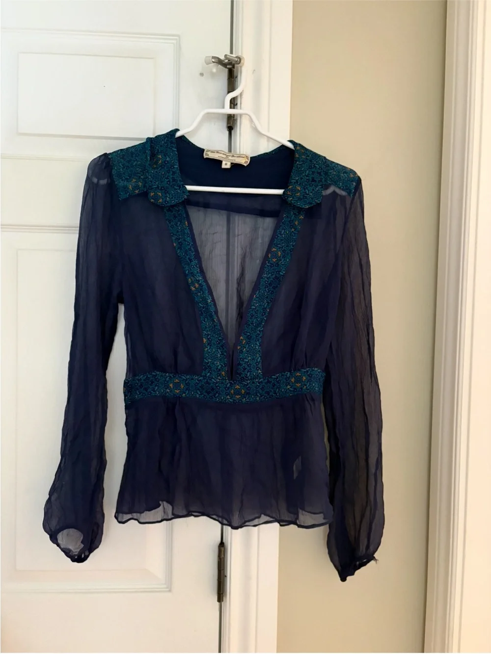 Anthropologie Sheer Lace Blouse – Navy Blue - Picture 4 of 4